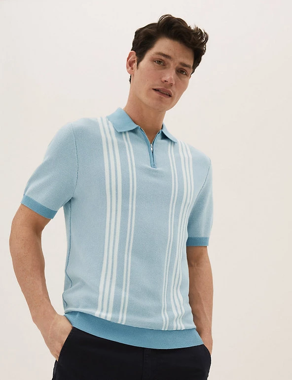 M&S Collection Men's Knitted Polo Shirts Cotton Rich Striped Knitted Polo Shirt 3 M&S Collection Men's Knitted Polo Shirts Cotton Rich Striped Knitted Polo Shirt - Image 3