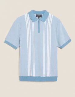 M&S Collection Men's Knitted Polo Shirts Cotton Rich Striped Knitted Polo Shirt 9 M&S Collection Men's Knitted Polo Shirts Cotton Rich Striped Knitted Polo Shirt -New In Mens Store SD 03 T30 4017M E1 X EC 90