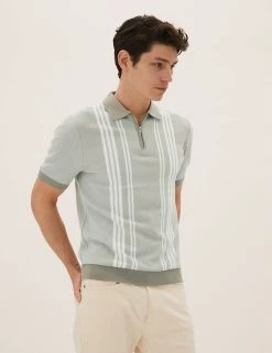 M&S Collection Men's Knitted Polo Shirts Cotton Rich Striped Knitted Polo Shirt 12 M&S Collection Men's Knitted Polo Shirts Cotton Rich Striped Knitted Polo Shirt -New In Mens Store SD 03 T30 4017M ND X EC 0