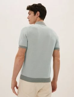 M&S Collection Men's Knitted Polo Shirts Cotton Rich Striped Knitted Polo Shirt 14 M&S Collection Men's Knitted Polo Shirts Cotton Rich Striped Knitted Polo Shirt -New In Mens Store SD 03 T30 4017M ND X EC 1
