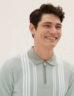 M&S Collection Men's Knitted Polo Shirts Cotton Rich Striped Knitted Polo Shirt 15 M&S Collection Men's Knitted Polo Shirts Cotton Rich Striped Knitted Polo Shirt -New In Mens Store SD 03 T30 4017M ND X EC 2