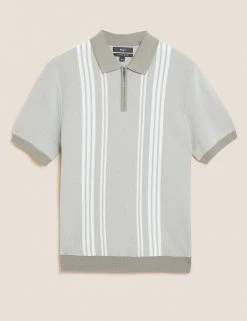 M&S Collection Men's Knitted Polo Shirts Cotton Rich Striped Knitted Polo Shirt 13 M&S Collection Men's Knitted Polo Shirts Cotton Rich Striped Knitted Polo Shirt -New In Mens Store SD 03 T30 4017M ND X EC 90