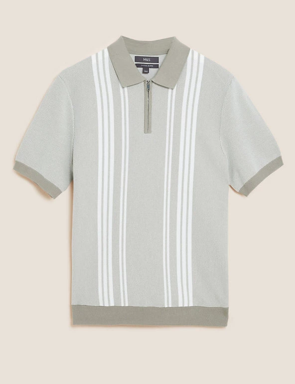M&S Collection Men's Knitted Polo Shirts Cotton Rich Striped Knitted Polo Shirt 6 M&S Collection Men's Knitted Polo Shirts Cotton Rich Striped Knitted Polo Shirt - Image 6