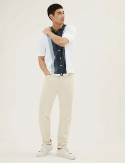 M&S Collection Men's Knitted Polo Shirts Cotton Modal Striped Knitted Polo Shirt -New In Mens Store SD 03 T30 4144M NB X EC 1