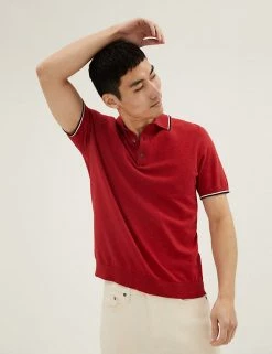 M&S Collection Men's Knitted Polo Shirts Cotton Rich Tipped Knitted Polo Shirt -New In Mens Store SD 03 T30 4145M B0 X EC 0