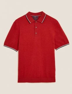 M&S Collection Men's Knitted Polo Shirts Cotton Rich Tipped Knitted Polo Shirt -New In Mens Store SD 03 T30 4145M B0 X EC 90