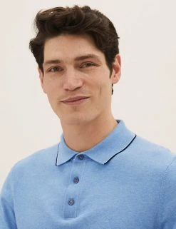 M&S Collection Men's Knitted Polo Shirts Cotton Rich Tipped Knitted Polo Shirt -New In Mens Store SD 03 T30 4145M E1 X EC 2