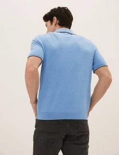 M&S Collection Men's Knitted Polo Shirts Cotton Rich Tipped Knitted Polo Shirt -New In Mens Store SD 03 T30 4145M E1 X EC 3