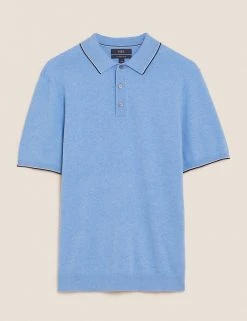 M&S Collection Men's Knitted Polo Shirts Cotton Rich Tipped Knitted Polo Shirt -New In Mens Store SD 03 T30 4145M E1 X EC 90