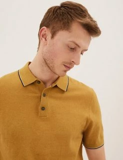M&S Collection Men's Knitted Polo Shirts Cotton Rich Tipped Knitted Polo Shirt