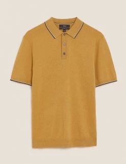 M&S Collection Men's Knitted Polo Shirts Cotton Rich Tipped Knitted Polo Shirt -New In Mens Store SD 03 T30 4145M ZG X EC 90