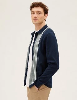 M&S Collection Men's Knitted Polo Shirts Cotton Rich Striped Knitted Polo Shirt -New In Mens Store SD 03 T30 5431M F4 X EC 2