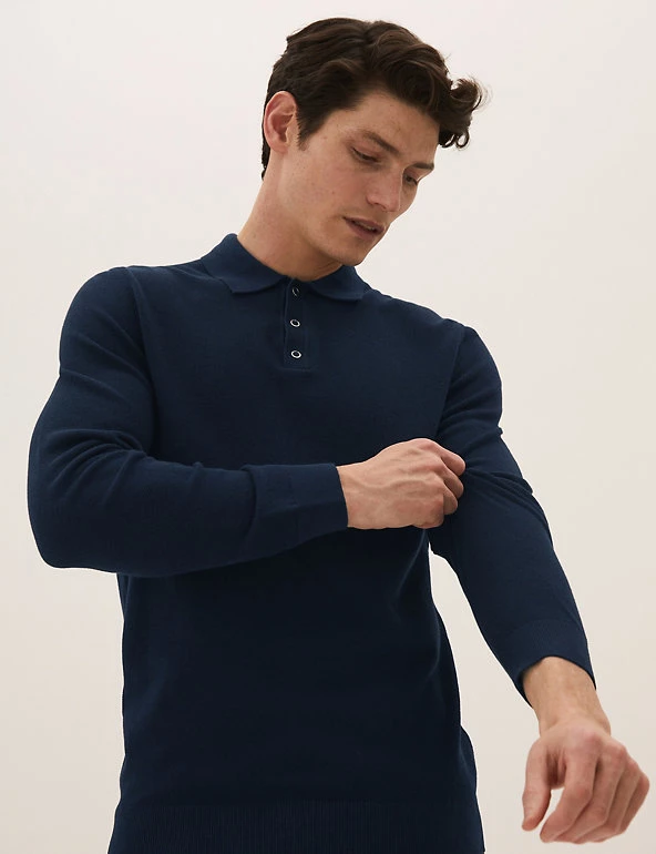 M&S Collection Men's Knitted Polo Shirts Cotton Modal Textured Knitted Polo Shirt 1 M&S Collection Men's Knitted Polo Shirts Cotton Modal Textured Knitted Polo Shirt