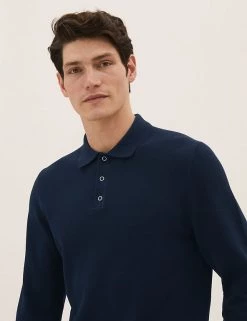 M&S Collection Men's Knitted Polo Shirts Cotton Modal Textured Knitted Polo Shirt 18 M&S Collection Men's Knitted Polo Shirts Cotton Modal Textured Knitted Polo Shirt -New In Mens Store SD 03 T30 5433M F3 X EC 1