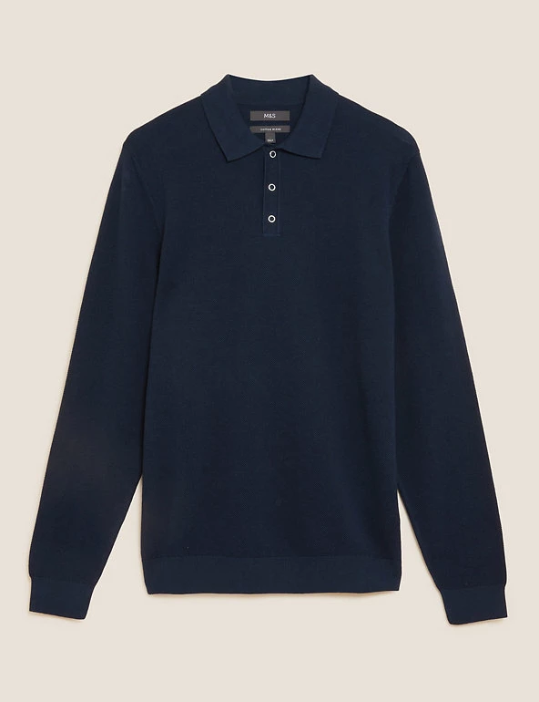 M&S Collection Men's Knitted Polo Shirts Cotton Modal Textured Knitted Polo Shirt 2 M&S Collection Men's Knitted Polo Shirts Cotton Modal Textured Knitted Polo Shirt - Image 2