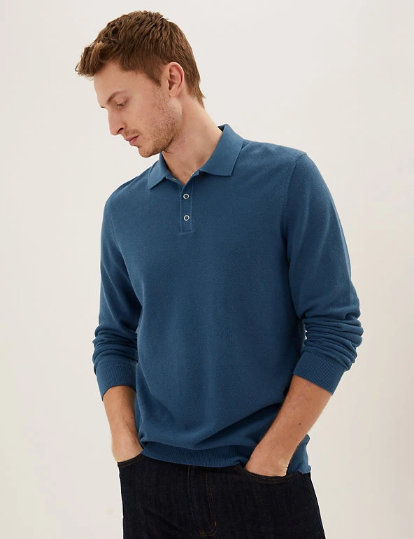 M&S Collection Men's Knitted Polo Shirts Cotton Modal Textured Knitted Polo Shirt 6 M&S Collection Men's Knitted Polo Shirts Cotton Modal Textured Knitted Polo Shirt - Image 6
