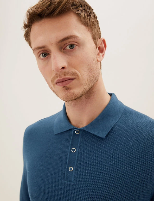 M&S Collection Men's Knitted Polo Shirts Cotton Modal Textured Knitted Polo Shirt 9 M&S Collection Men's Knitted Polo Shirts Cotton Modal Textured Knitted Polo Shirt - Image 9