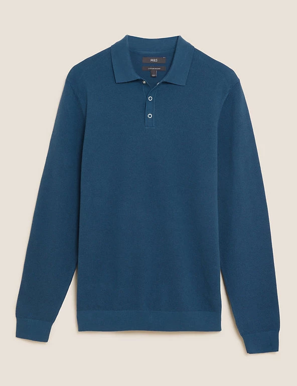 M&S Collection Men's Knitted Polo Shirts Cotton Modal Textured Knitted Polo Shirt 7 M&S Collection Men's Knitted Polo Shirts Cotton Modal Textured Knitted Polo Shirt - Image 7