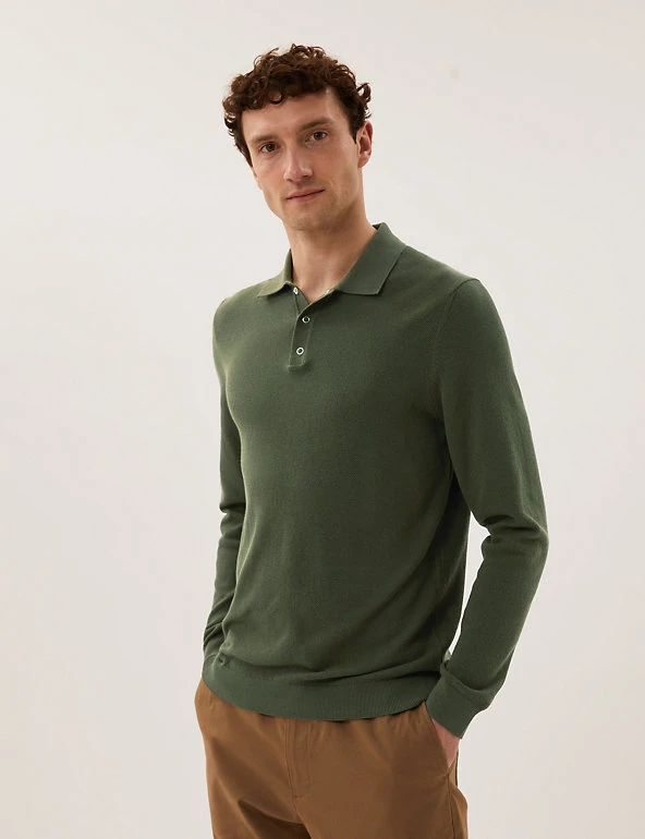 M&S Collection Men's Knitted Polo Shirts Cotton Modal Textured Knitted Polo Shirt 15 M&S Collection Men's Knitted Polo Shirts Cotton Modal Textured Knitted Polo Shirt - Image 15