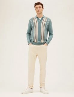 M&S Collection Men's Knitted Polo Shirts Cotton Rich Striped Knitted Polo Shirt -New In Mens Store SD 03 T30 5434M W2 X EC 1
