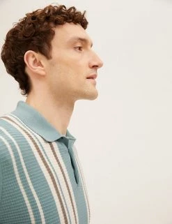 M&S Collection Men's Knitted Polo Shirts Cotton Rich Striped Knitted Polo Shirt -New In Mens Store SD 03 T30 5434M W2 X EC 2