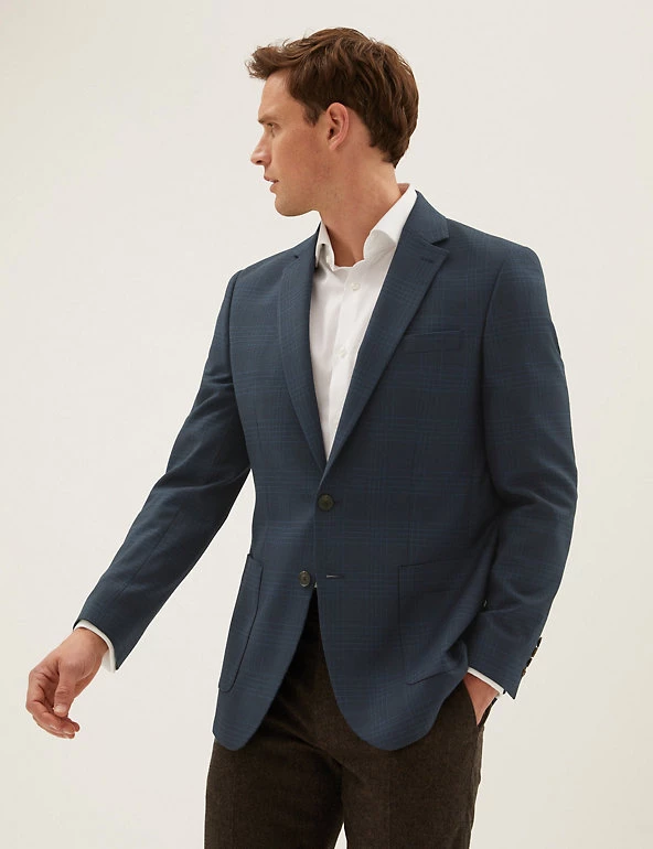 M&S Collection Men's Coats & Jackets Tonal Check Stretch Jacket 1 M&S Collection Men's Coats & Jackets Tonal Check Stretch Jacket