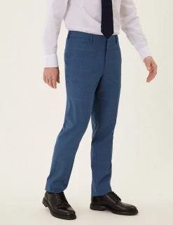 M&S Collection Smart Trousers Slim Fit Check Flat Front Stretch Trousers -New In Mens Store SD 03 T70 4284F E0 X EC 1