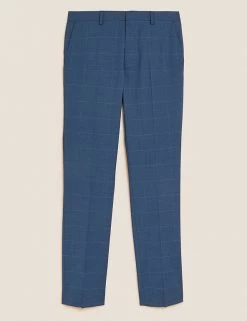 M&S Collection Smart Trousers Slim Fit Check Flat Front Stretch Trousers -New In Mens Store SD 03 T70 4284F E0 X EC 9