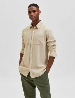 SELECTED HOMME Men's Shirts Slim Fit Linen Rich Shirt