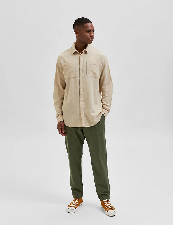 SELECTED HOMME Men's Shirts Slim Fit Linen Rich Shirt 4 SELECTED HOMME Men's Shirts Slim Fit Linen Rich Shirt - Image 4