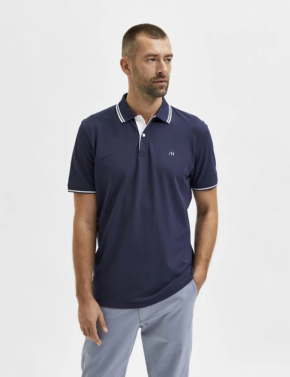 SELECTED HOMME Men's Shirts Organic Cotton Tipped Polo Shirt 6 SELECTED HOMME Men's Shirts Organic Cotton Tipped Polo Shirt - Image 6