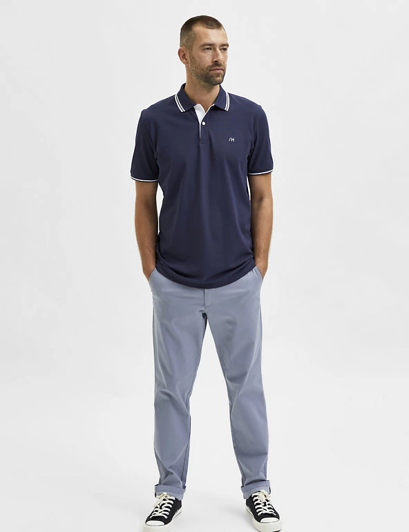 SELECTED HOMME Men's Shirts Organic Cotton Tipped Polo Shirt 8 SELECTED HOMME Men's Shirts Organic Cotton Tipped Polo Shirt - Image 8