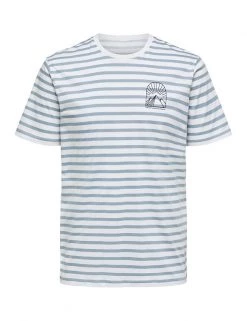 SELECTED HOMME Men's T-shirts Pure Cotton Striped T-Shirt
