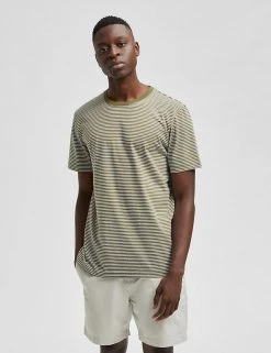 SELECTED HOMME Men's T-shirts Organic Cotton Striped Crew Neck T-Shirt