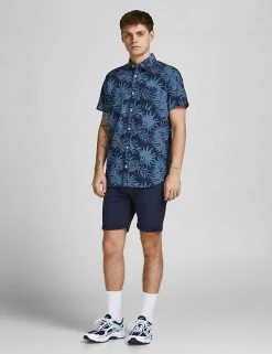 JACK & JONES Casual Shirts Pure Cotton Leaf Print Shirt