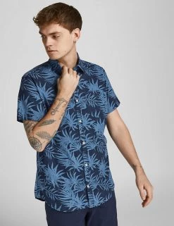 JACK & JONES Casual Shirts Pure Cotton Leaf Print Shirt -New In Mens Store SD 10 T18 2300 E4 X EC 1