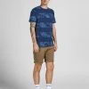 JACK & JONES Men's T-shirts Pure Cotton Leaf Print Striped T-Shirt