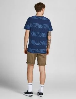 JACK & JONES Men's T-shirts Pure Cotton Leaf Print Striped T-Shirt -New In Mens Store SD 10 T18 2318 E4 X EC 2