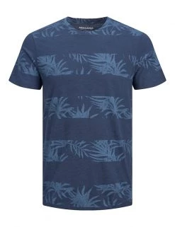 JACK & JONES Men's T-shirts Pure Cotton Leaf Print Striped T-Shirt -New In Mens Store SD 10 T18 2318 E4 X EC 90