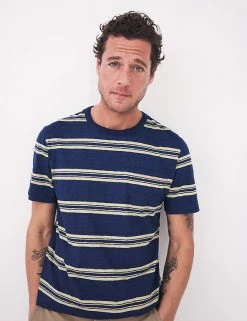 White Stuff Men's T-shirts Pure Cotton Striped Crew Neck T-Shirt