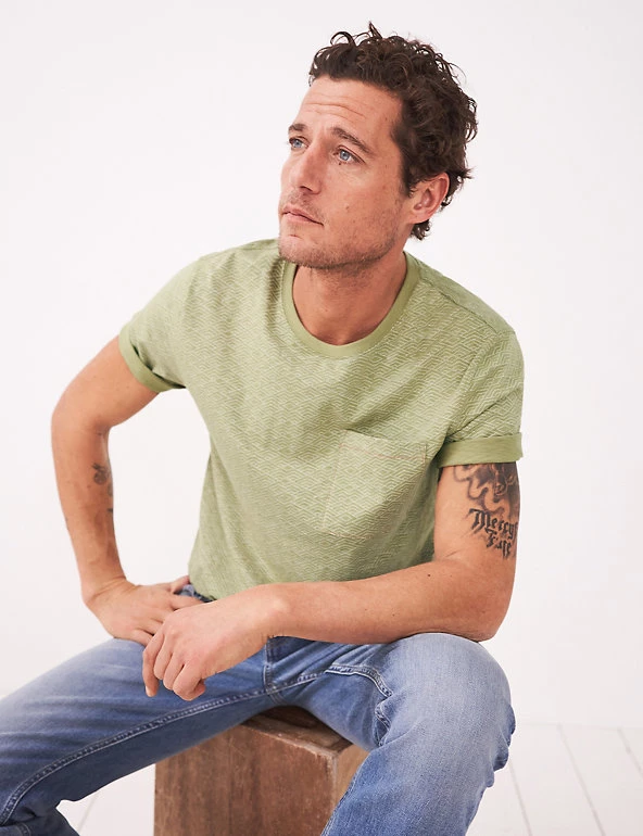 White Stuff Men's T-shirts Pure Cotton Geometric Print T-Shirt 1 White Stuff Men's T-shirts Pure Cotton Geometric Print T-Shirt