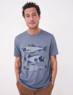 White Stuff Men's T-shirts Pure Cotton Fish Graphic Crew Neck T-Shirt