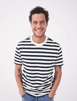 White Stuff Men's T-shirts Pure Cotton Striped Crew Neck T-Shirt