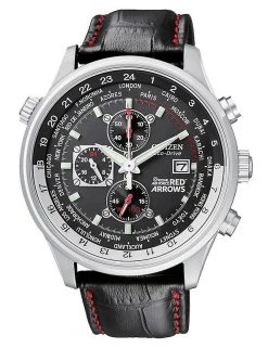 Men's Watches Citizen Red Arrows Eco-Drive Chronograph Leather Watch