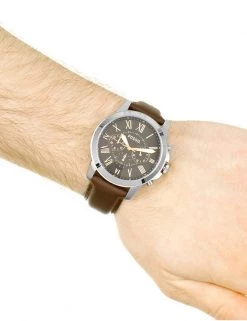 Men's Watches Fossil Grant Brown Leather Chronograph Watch -New In Mens Store SD 10 T55 7724 N6 X EC 3