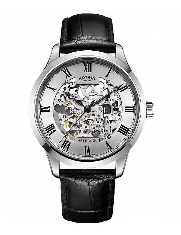 Men's Watches Rotary Greenwich Black Leather Watch 1 Men's Watches Rotary Greenwich Black Leather Watch
