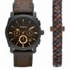 Men's Watches Fossil Machine Brown Leather Chronograph Watch Gift Set