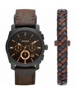 Men's Watches Fossil Machine Brown Leather Chronograph Watch Gift Set