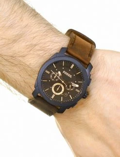 Men's Watches Fossil Machine Brown Leather Chronograph Watch Gift Set -New In Mens Store SD 10 T55 7728 N6 X EC 3