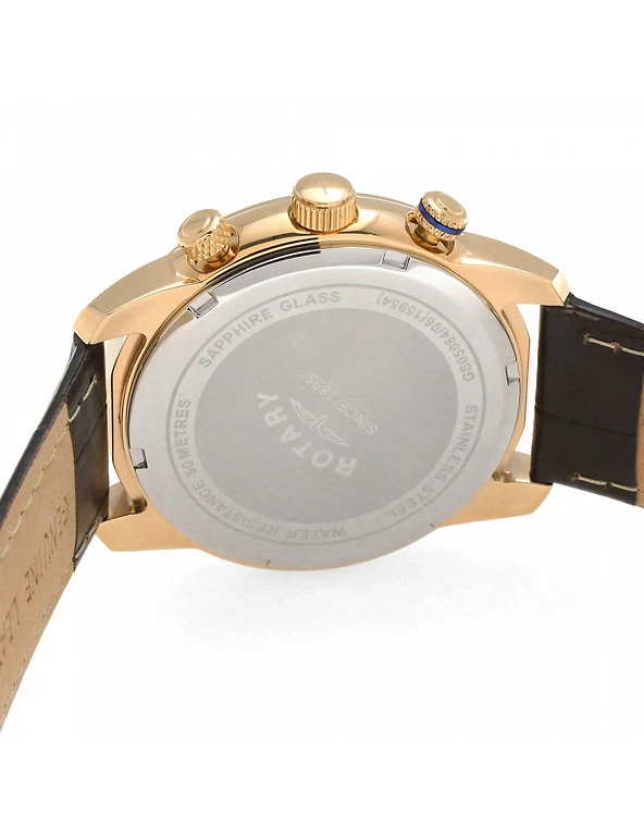 Men's Watches Rotary Oxford Brown Leather Chronograph Watch 2 Men's Watches Rotary Oxford Brown Leather Chronograph Watch - Image 2